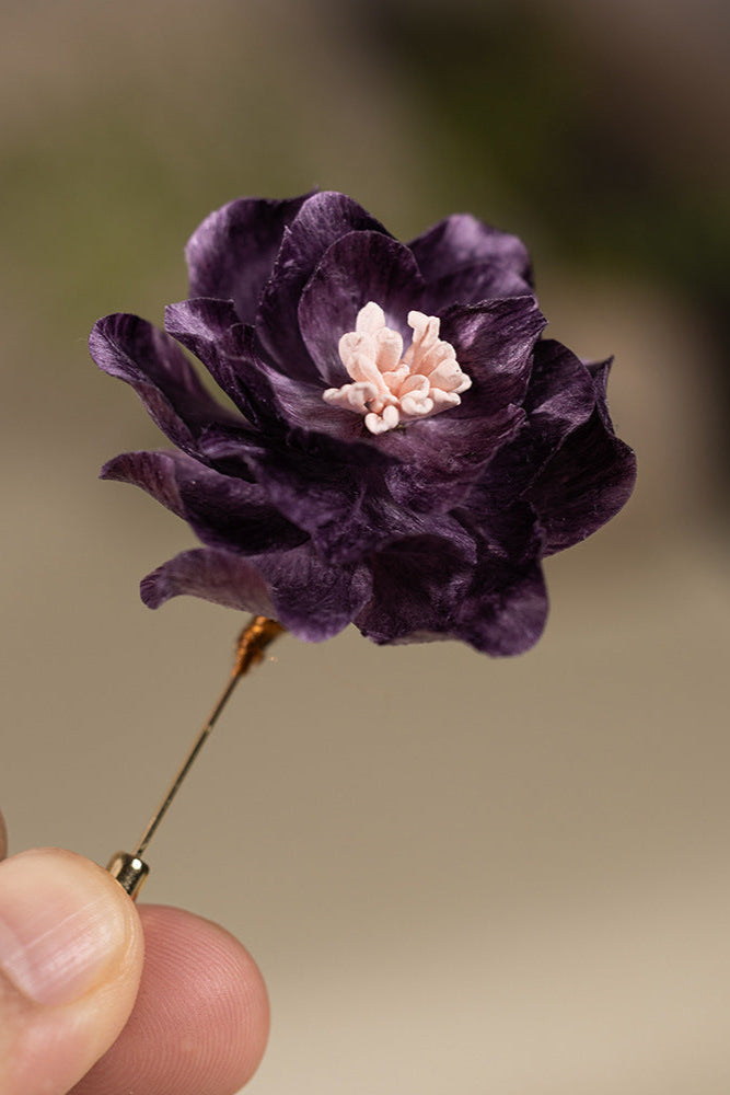 Handmade Purple Velvet Flower Brooch