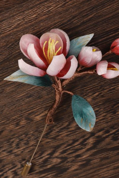 Handmade Pink Peach Velvet Flower Brooch