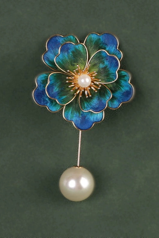 Handmade Peacock Blue Flower Brooch