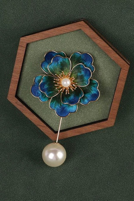 Handmade Peacock Blue Flower Brooch