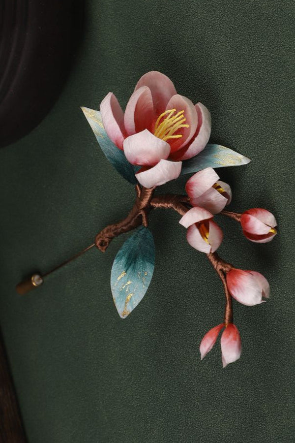 Handmade Pink Peach Velvet Flower Brooch